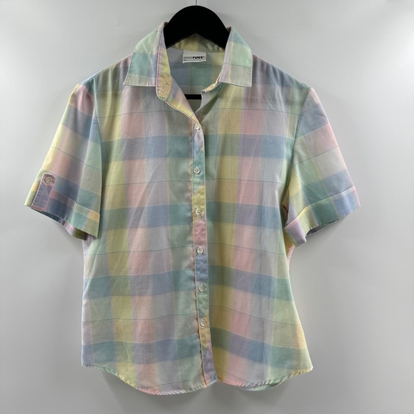 Russ Tops - RRRuss Division of Russ Togs Inc Pastel Plaid Short Sleeve Button Down Top Size